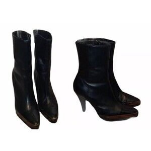 Sacha Too Pointy Toe Leather Mid Calf High Heel Black Boots Size 7.5 "St-Notion"